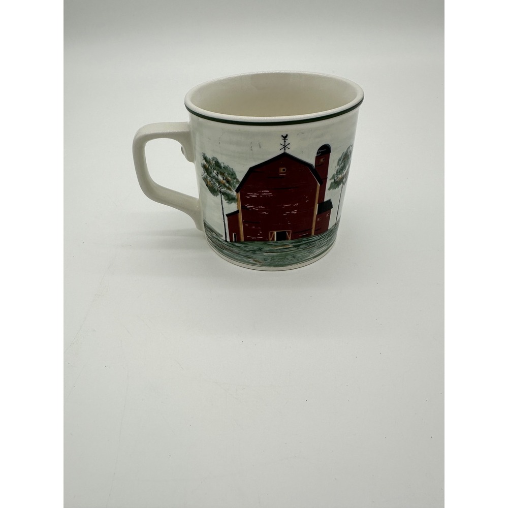 Tienshan‎ Prairie Coffee Mug Farmhouse Red Barn Stoneware Cream Red Green
